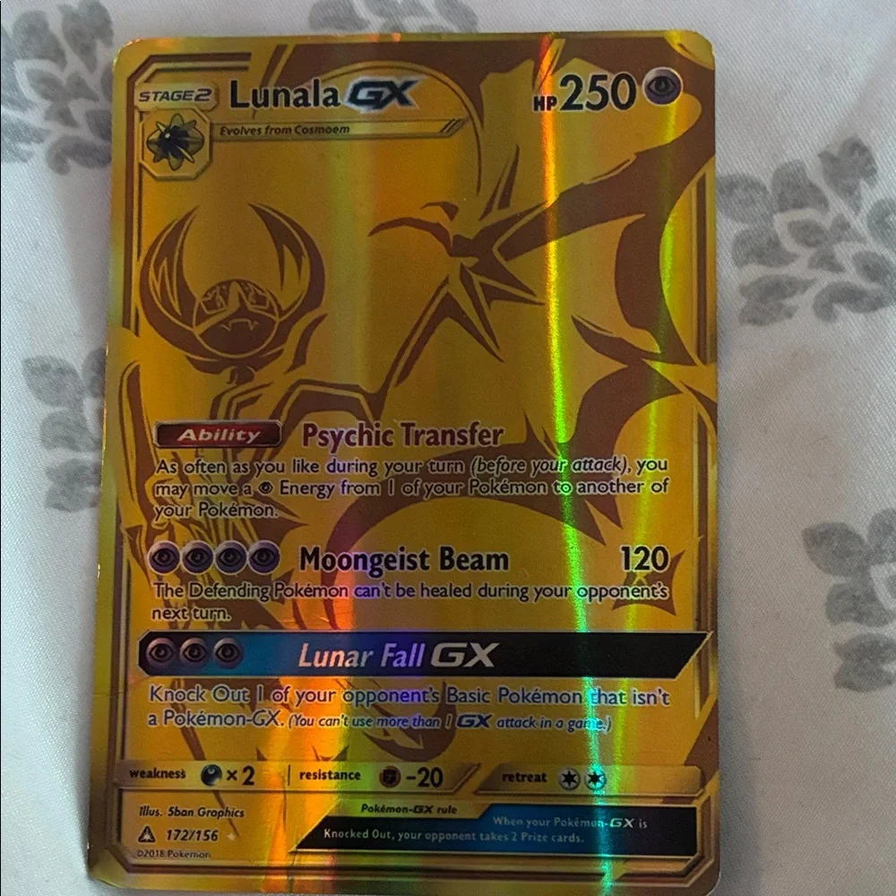 lunala pokemon card gx 172/156 Gold Secret GX Knock Out 1 of your opponents Basic Pokmon that isnt a Pokmon Pokemon | Video Games &